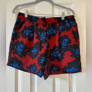 J.Crew Red Shorts with Black and Blue Flowers- Size 2